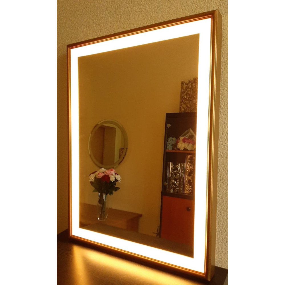 Зеркало в деревянной раме с LED подсветкой Эксл Роуз Античное золото ...